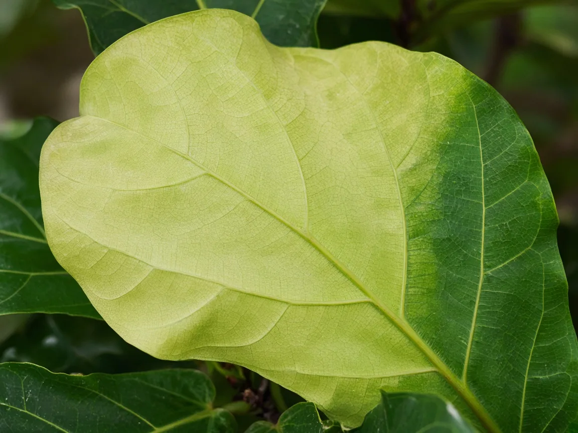 Close-up of Pale Leaves on Fiddle Leaf Fig - diagnostic detail