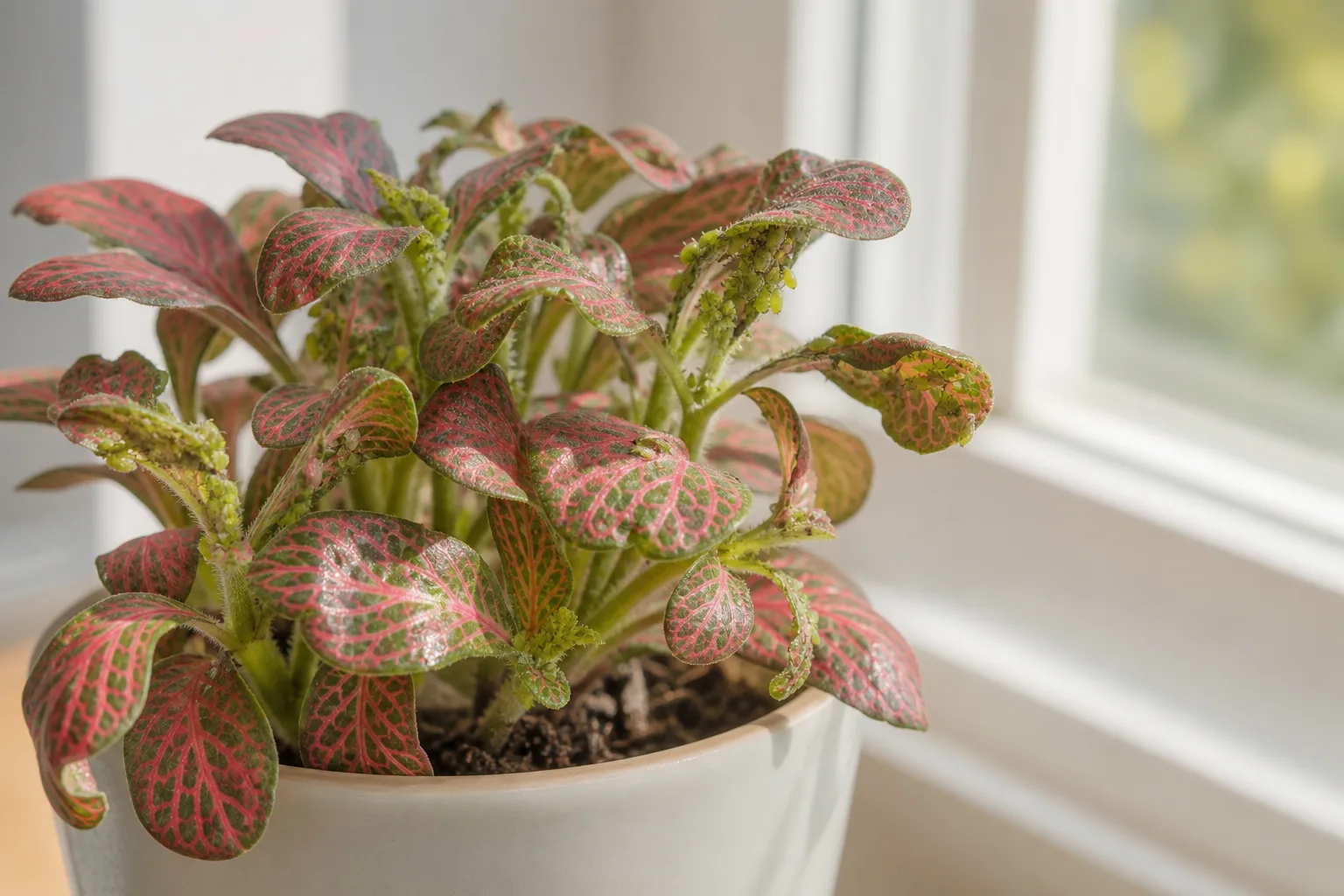 Aphids on Fittonia - visible symptom on the plant