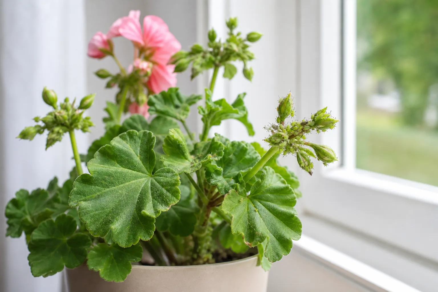 Aphids on Geranium - visible symptom on the plant