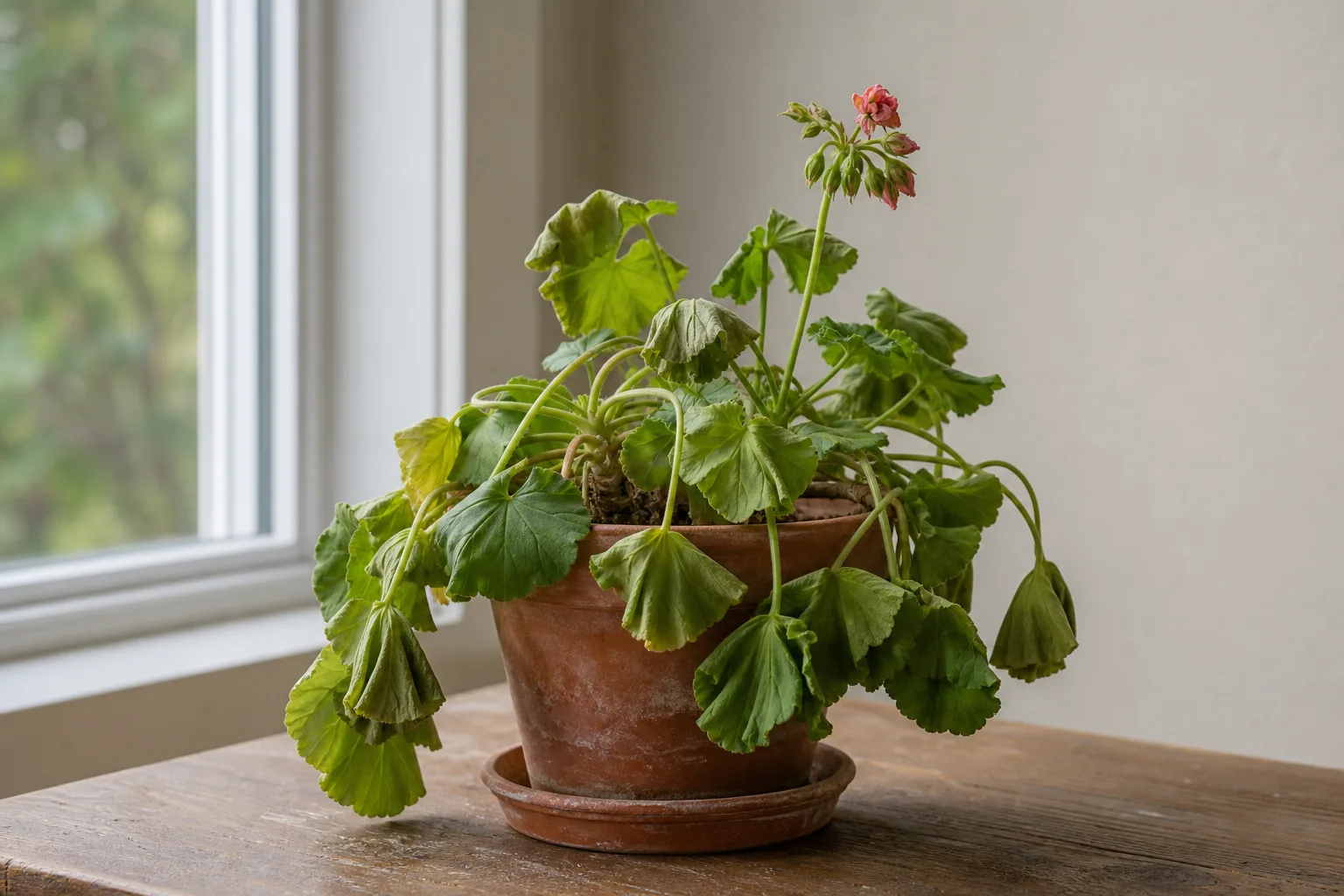 Drooping Leaves on Geranium - visible symptom on the plant