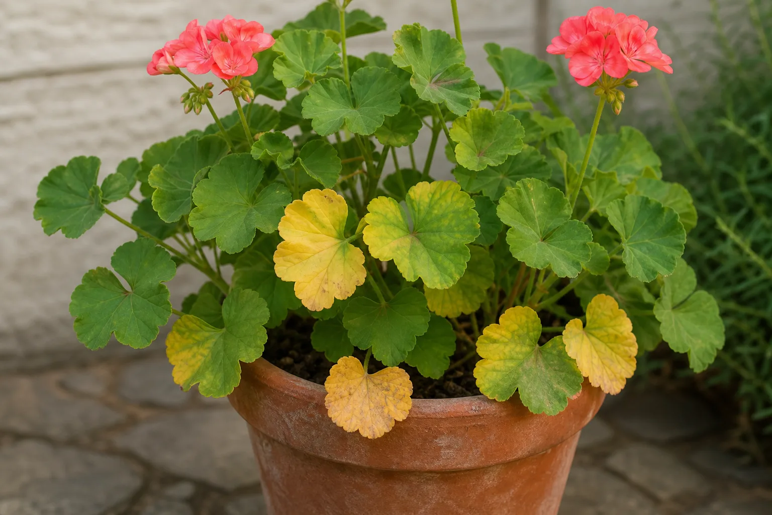Yellow Leaves on Geranium - visible symptom on the plant