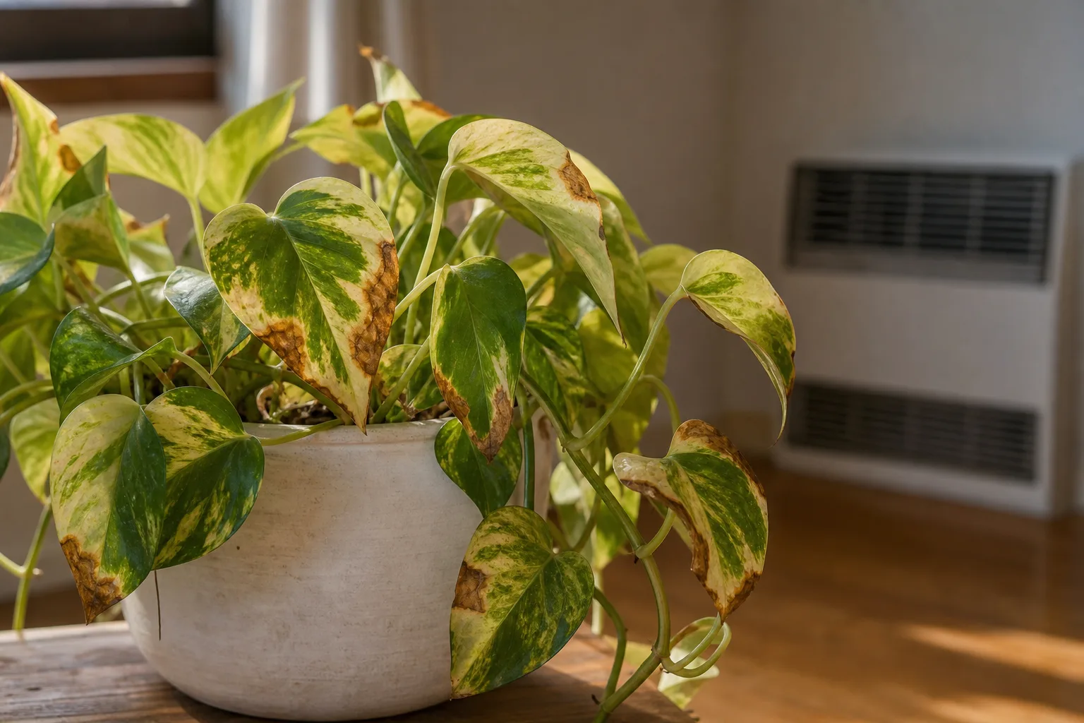 Low Humidity on Golden Pothos - visible symptom on the plant