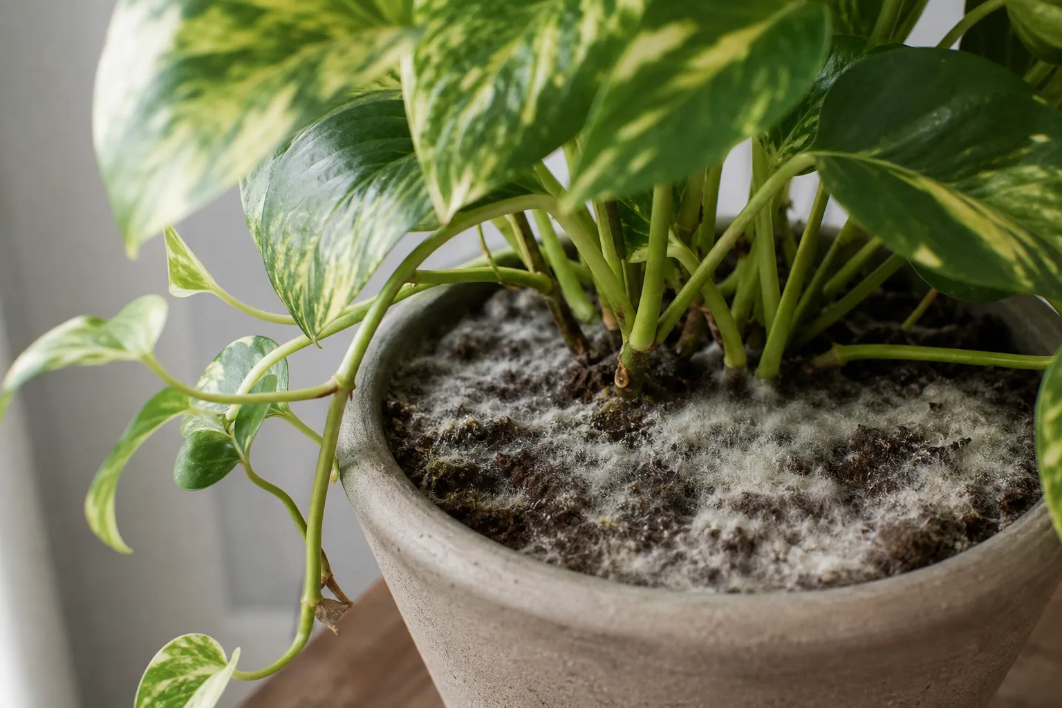 Mold on Soil on Golden Pothos - visible symptom on the plant
