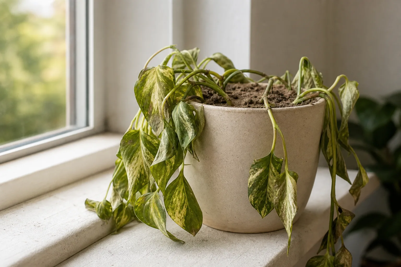 Underwatering on Golden Pothos - visible symptom on the plant