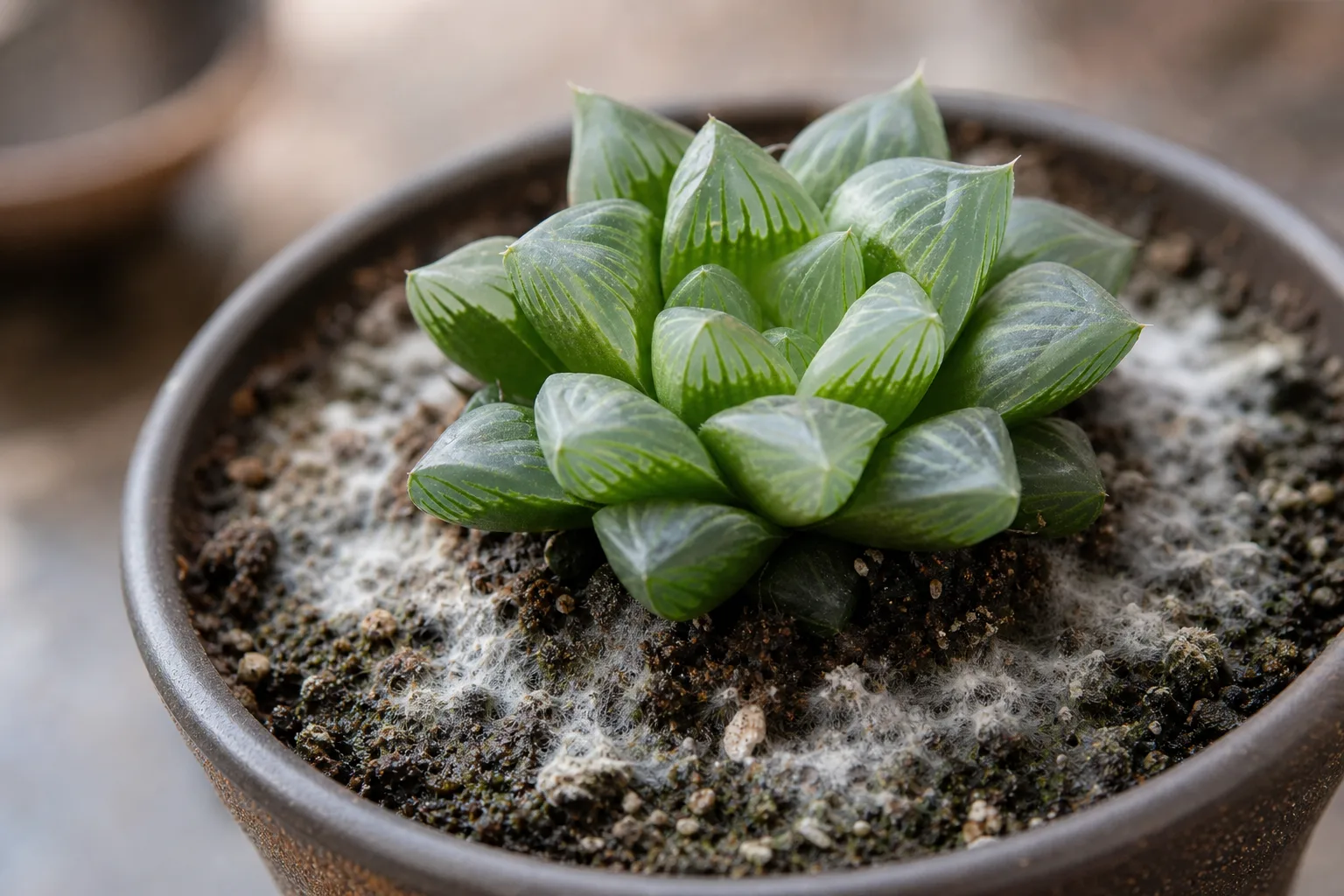 Mold on Soil on Haworthia - visible symptom on the plant