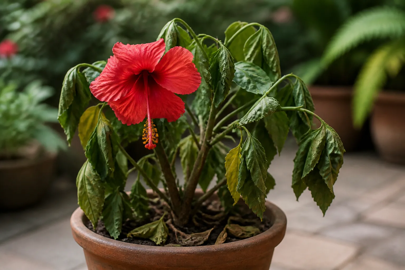 Drooping Leaves on Hibiscus - visible symptom on the plant
