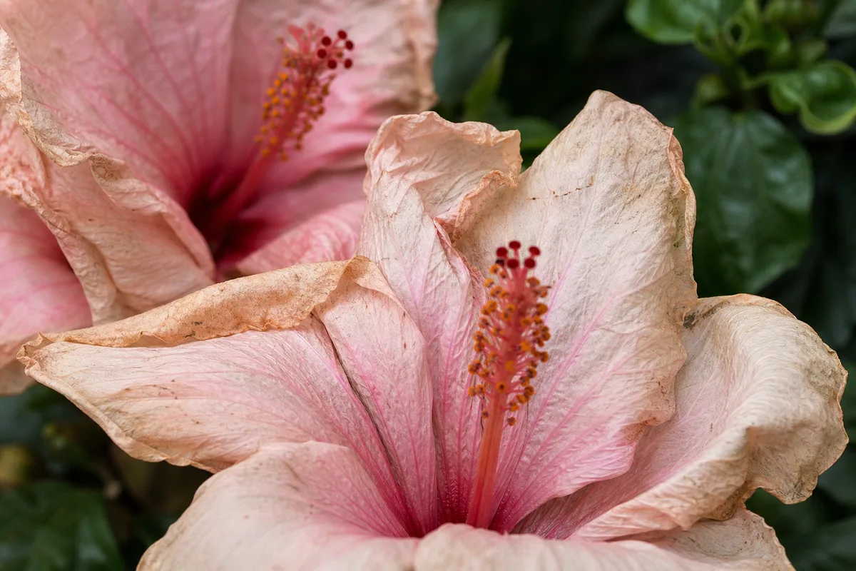 Close-up of Faded Flowers on Hibiscus - diagnostic detail