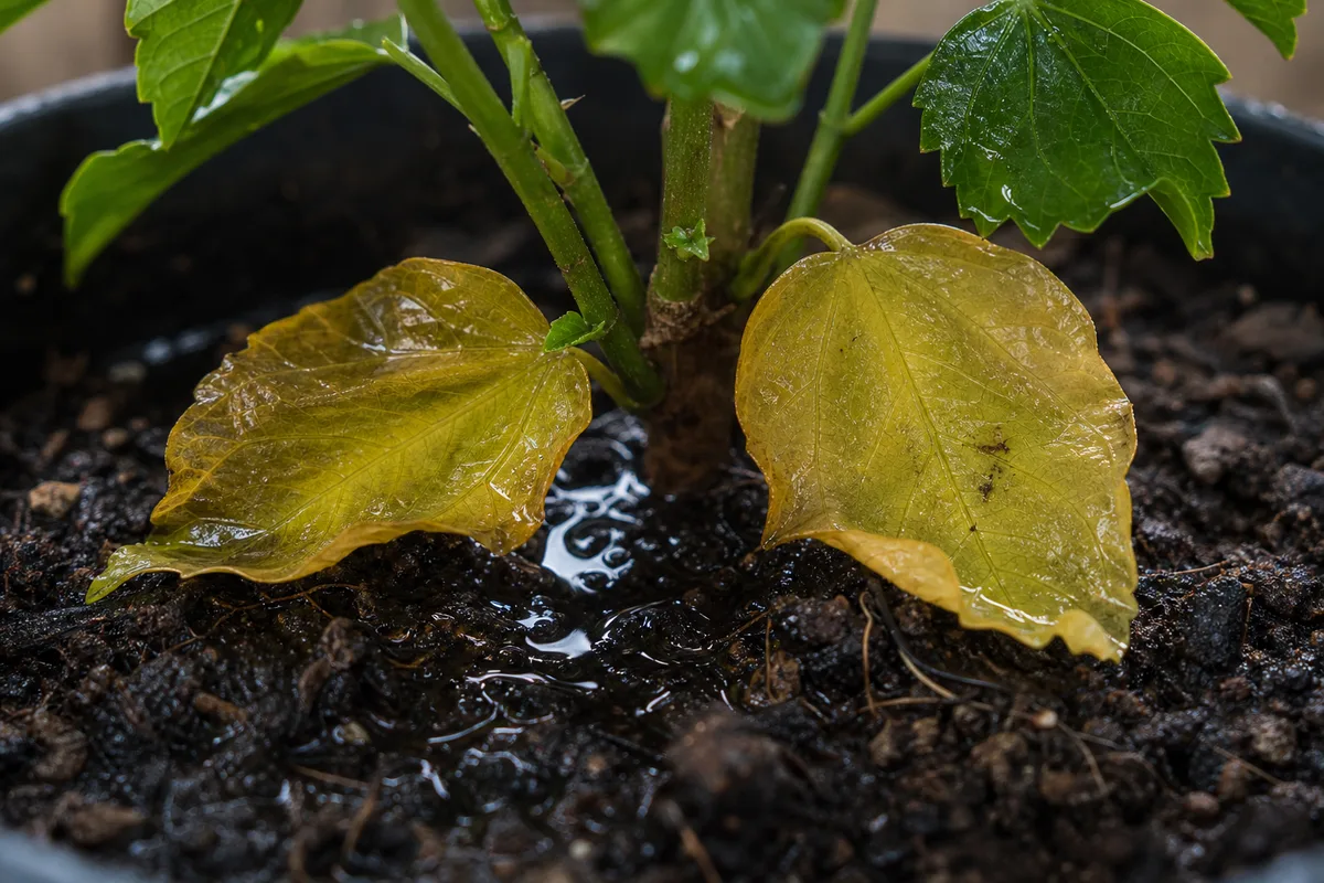 Close-up of Overwatering on Hibiscus - diagnostic detail