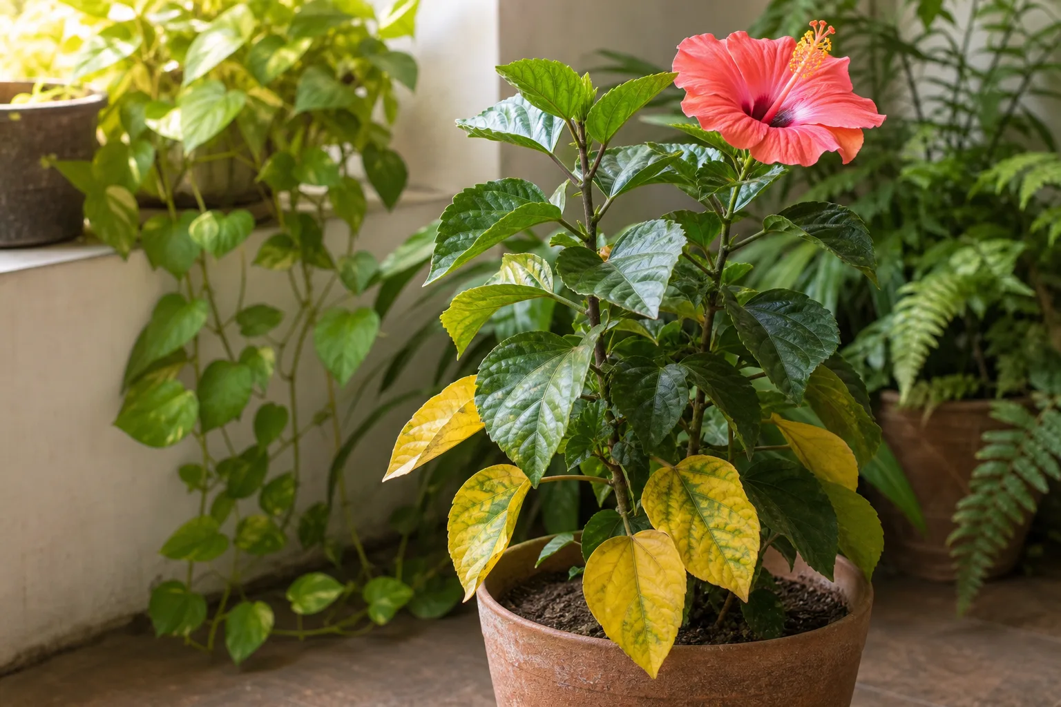 Yellow Leaves on Hibiscus - visible symptom on the plant