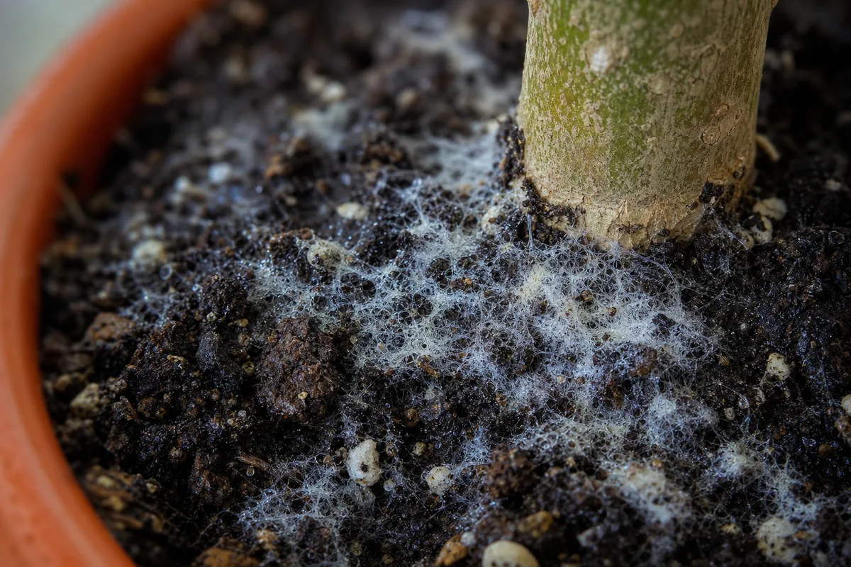 Close-up of Mold on Soil on Hoya Kerrii - diagnostic detail