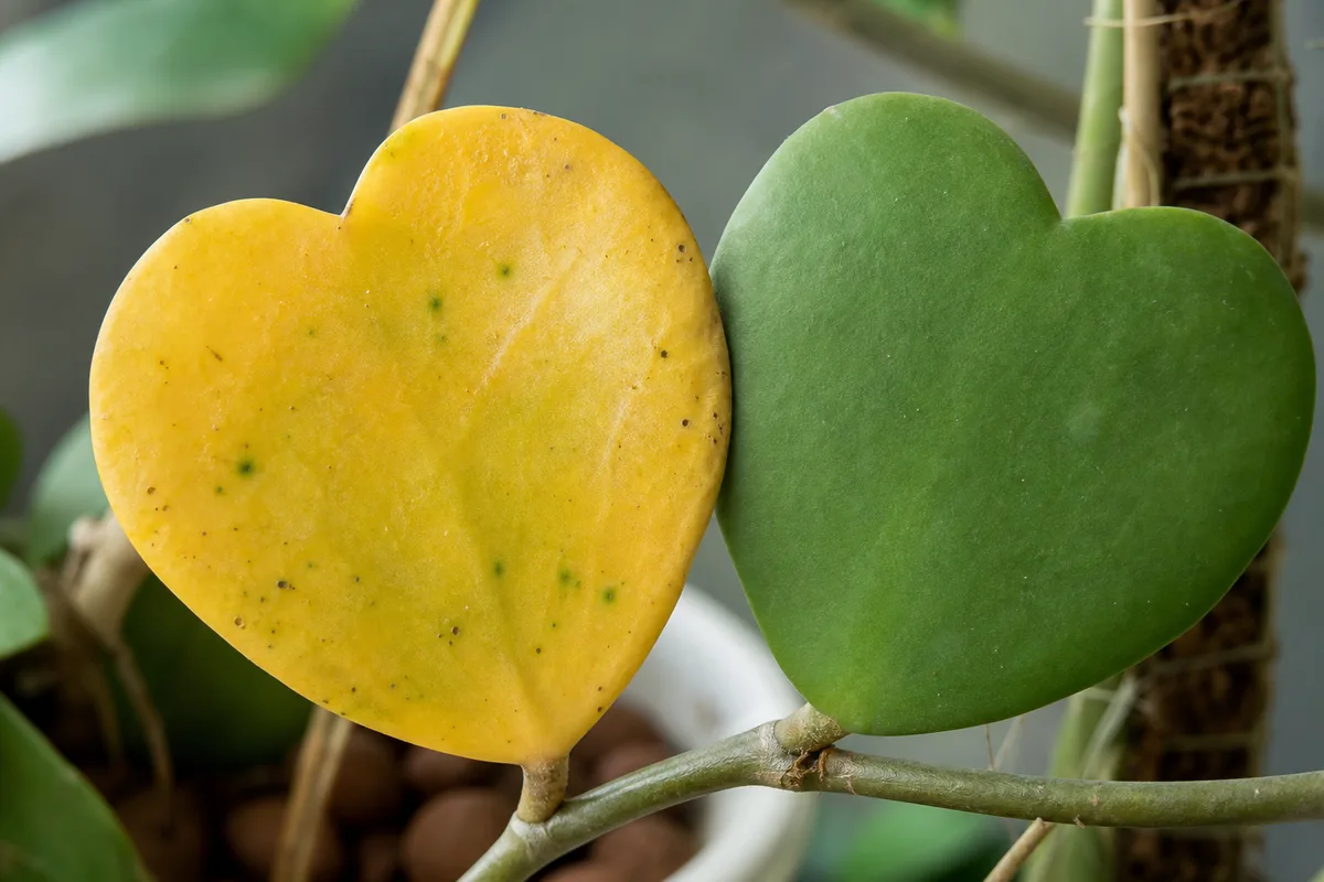 Close-up of Yellow Leaves on Hoya Kerrii - diagnostic detail
