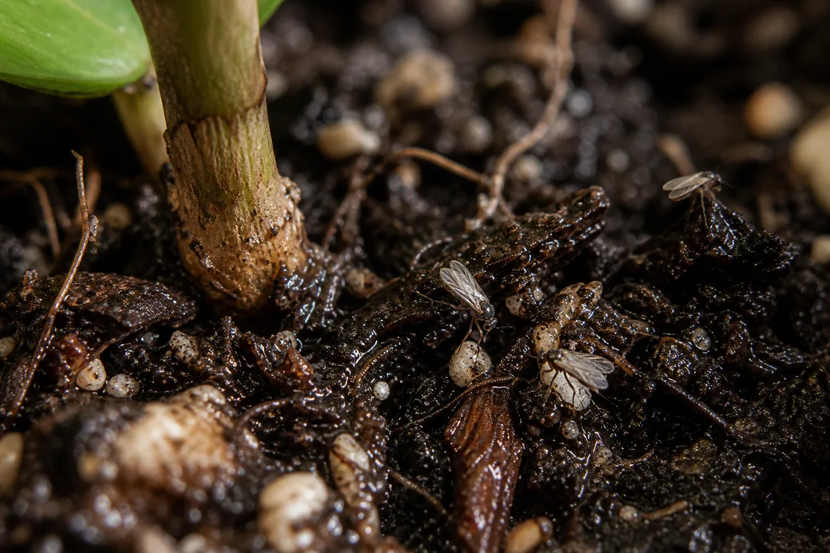 Close-up of Fungus Gnats on Hoya Pubicalyx - diagnostic detail