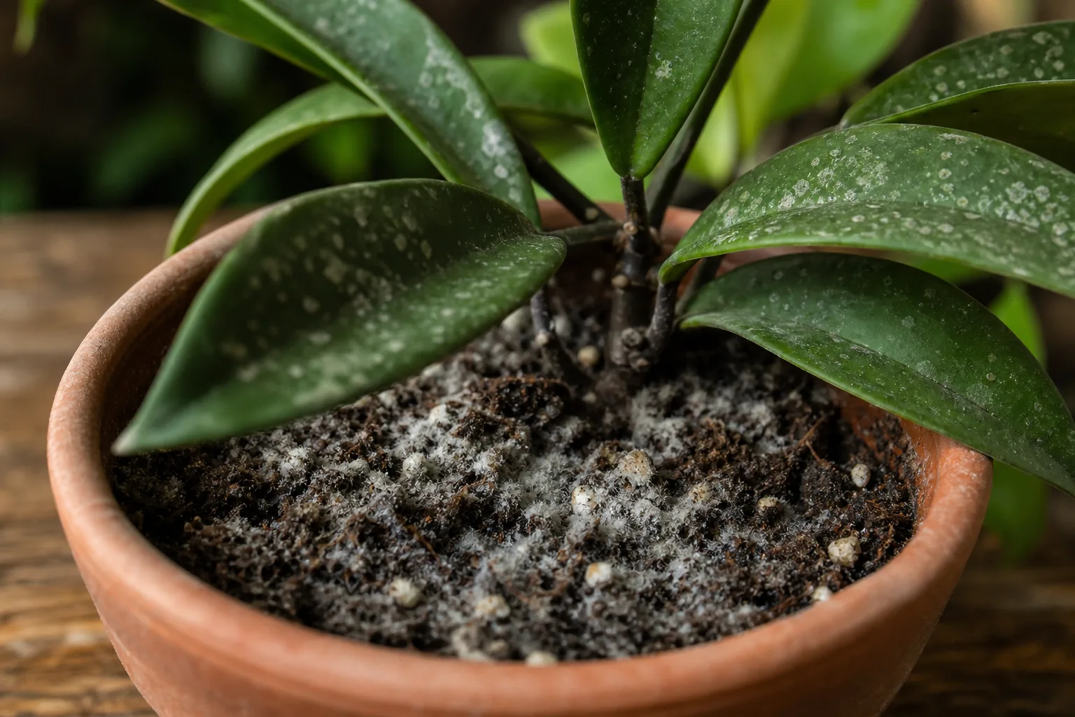 Mold on Soil on Hoya Pubicalyx - visible symptom on the plant