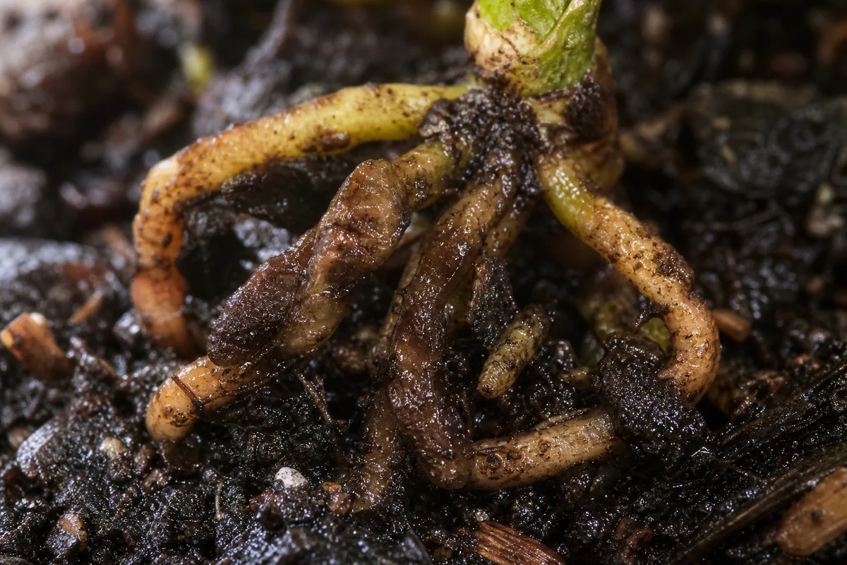 Close-up of Root Rot on Hoya - diagnostic detail