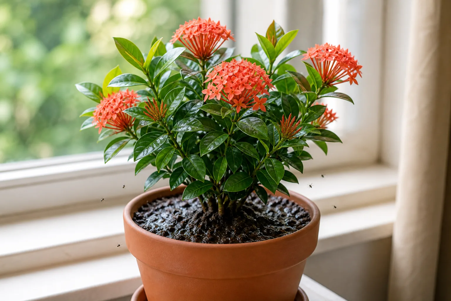 Fungus Gnats on Ixora - visible symptom on the plant
