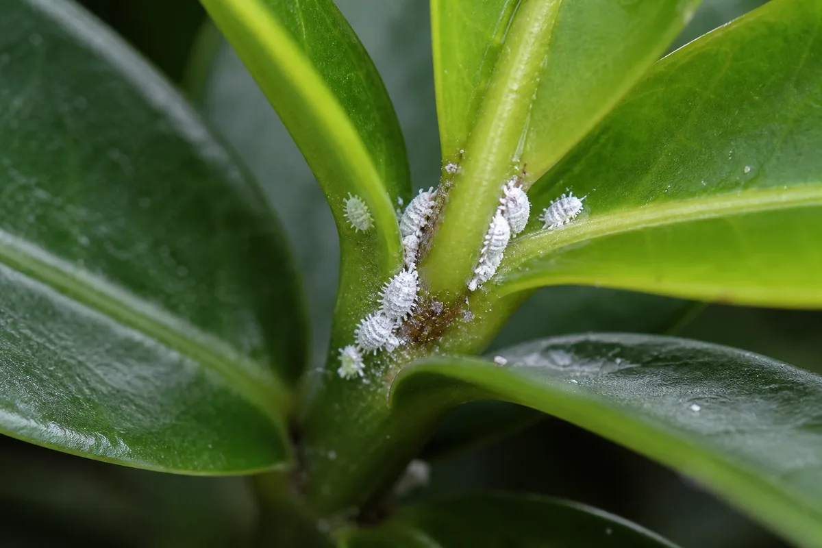 Close-up of Mealybugs on Ixora - diagnostic detail
