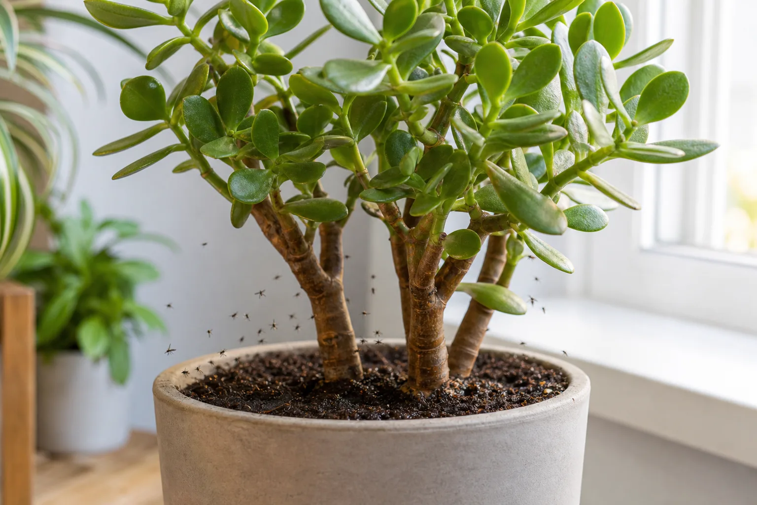 Fungus Gnats on Jade Plant - visible symptom on the plant