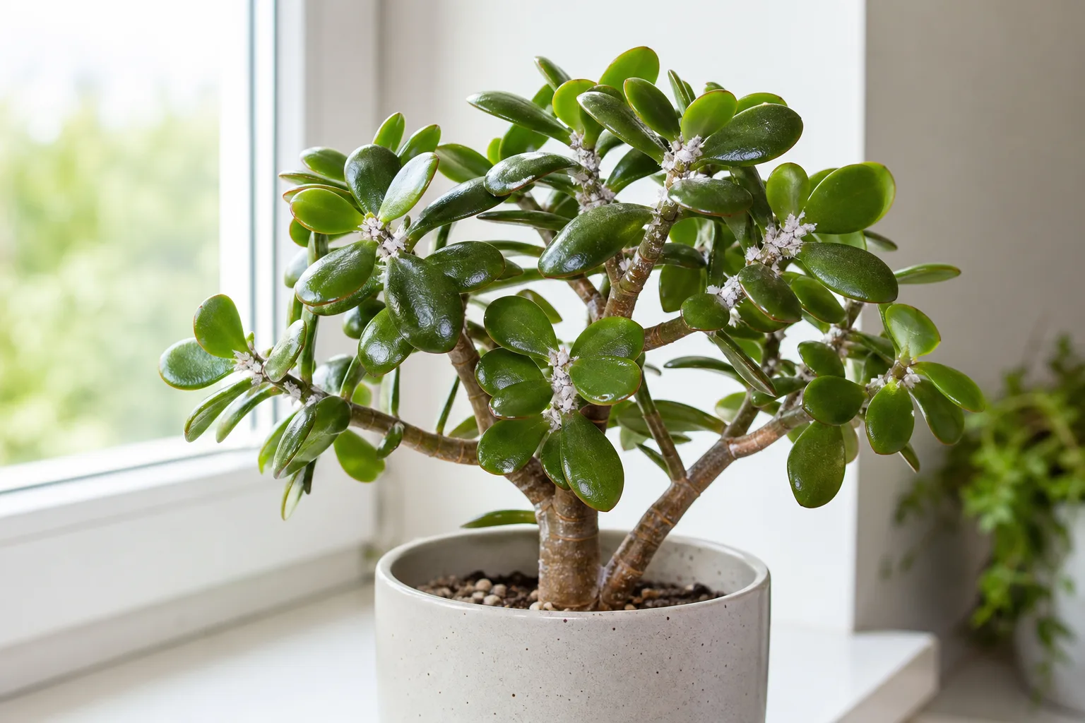 Mealybugs on Jade Plant - visible symptom on the plant