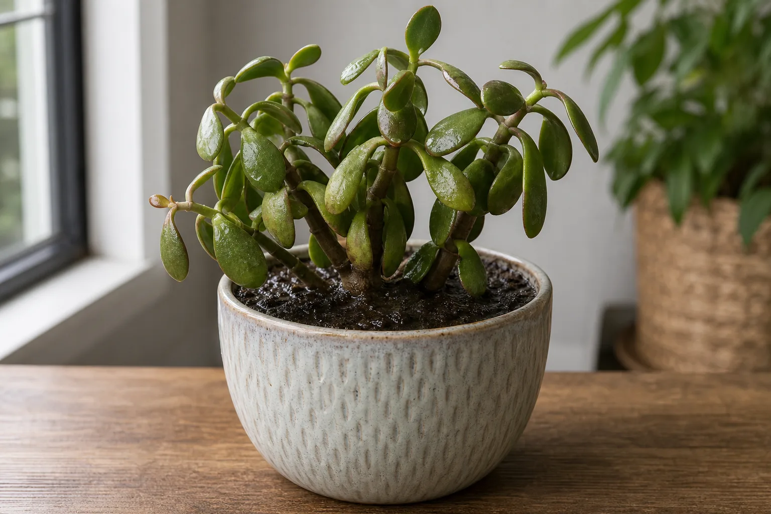 No Drainage Hole on Jade Plant - visible symptom on the plant