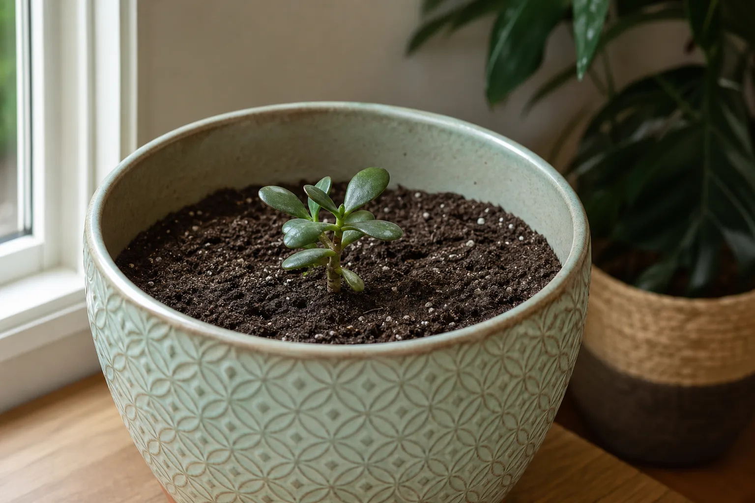 Pot Too Large on Jade Plant - visible symptom on the plant