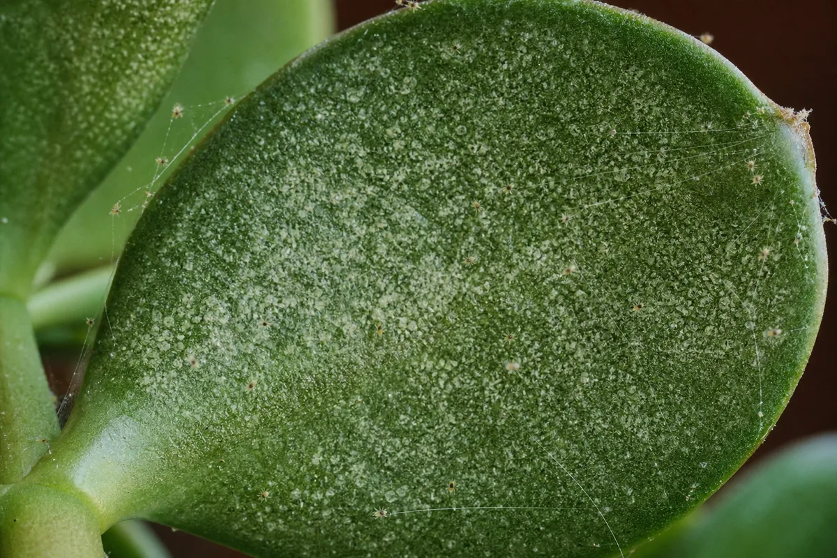 Close-up of Spider Mites on Jade Plant - diagnostic detail