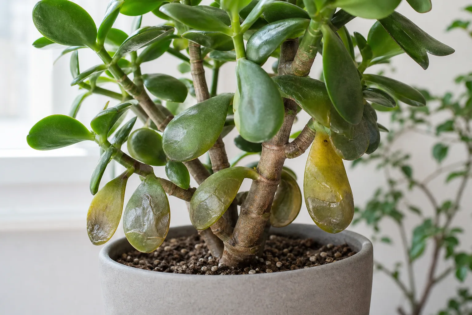 Transparent Leaves on Jade Plant - visible symptom on the plant