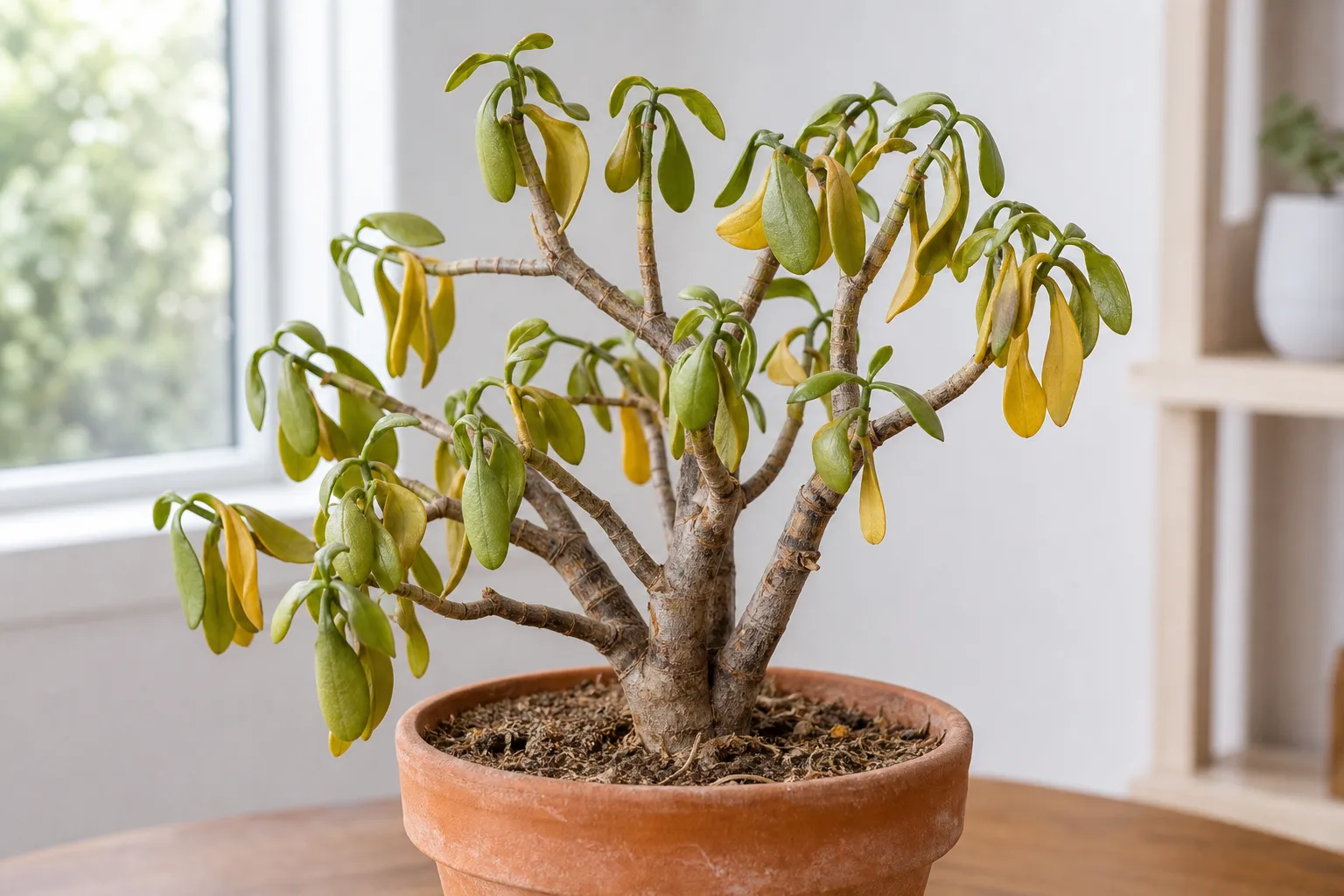Transplant Shock on Jade Plant - visible symptom on the plant