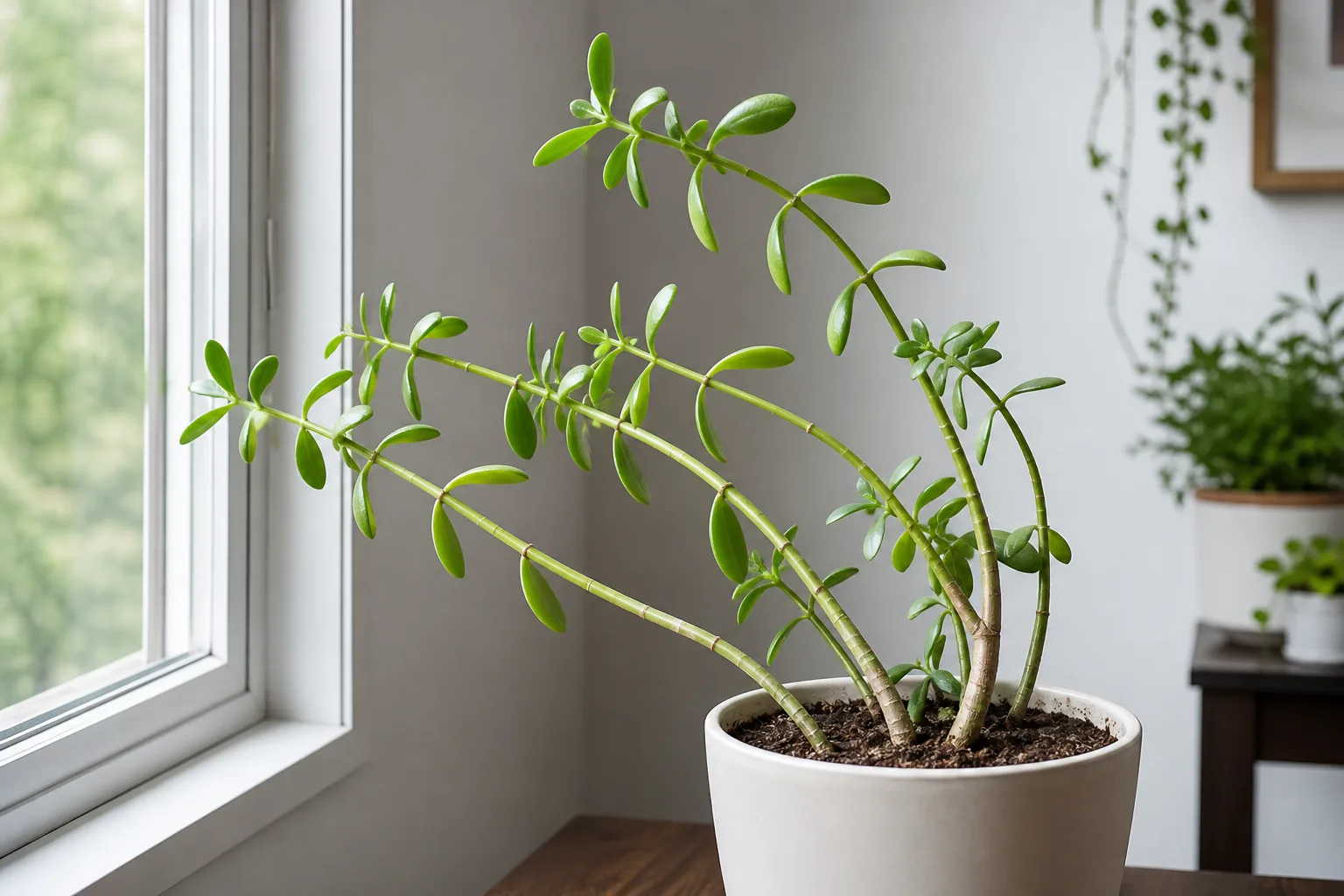 Weak Stems on Jade Plant - visible symptom on the plant