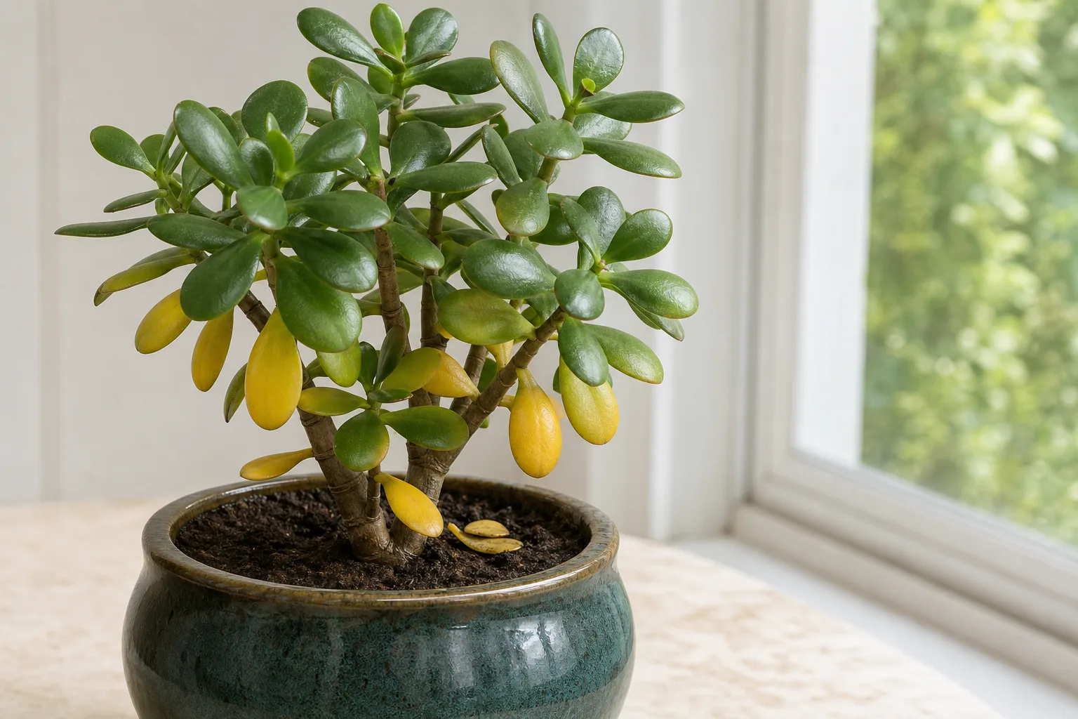 Yellow Leaves on Jade Plant - visible symptom on the plant