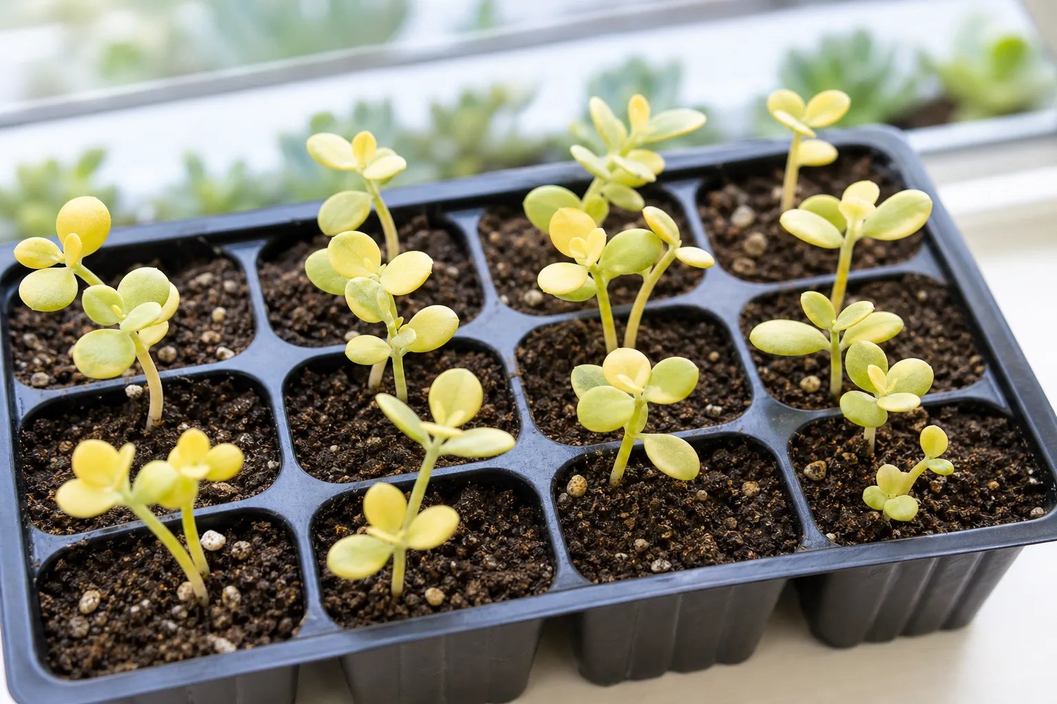 Yellow Seedlings on Jade Plant - visible symptom on the plant