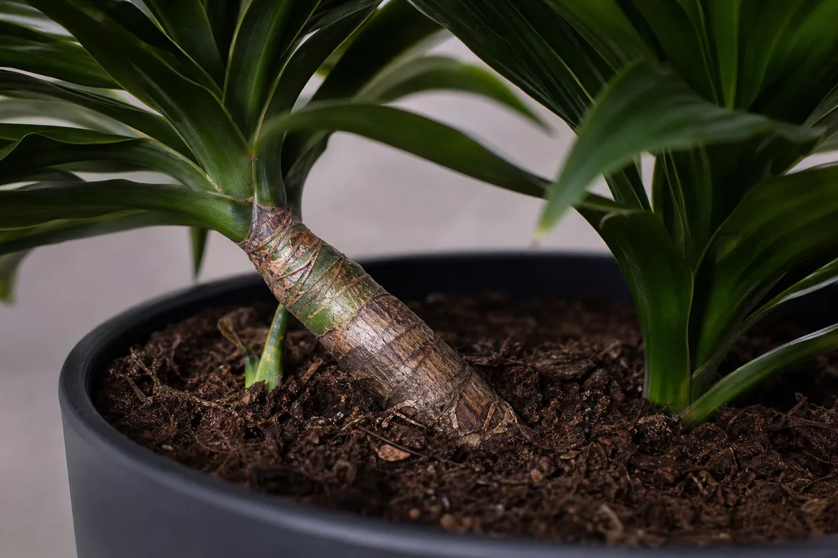Close-up of Plant Leaning on Janet Craig Dracaena - diagnostic detail