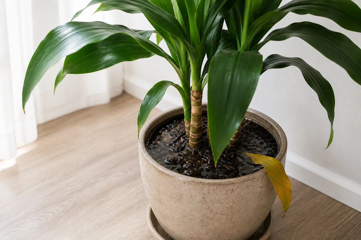 Poor Drainage on Janet Craig Dracaena - visible symptom on the plant