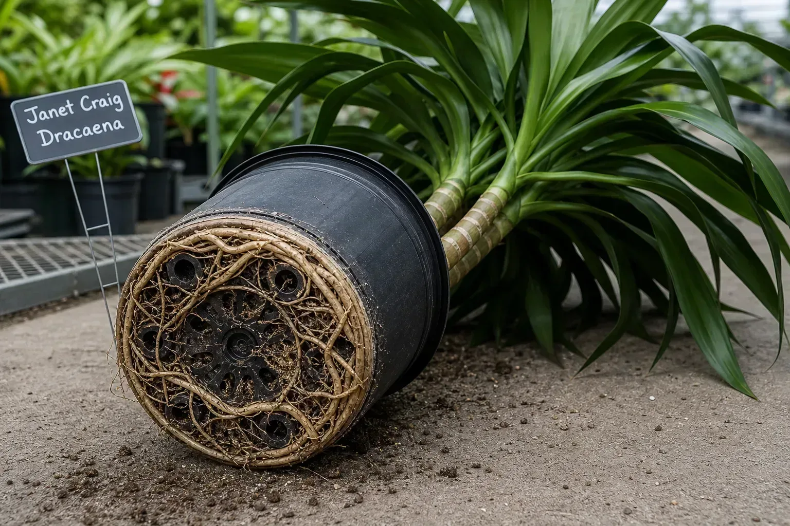 Root Bound on Janet Craig Dracaena - visible symptom on the plant