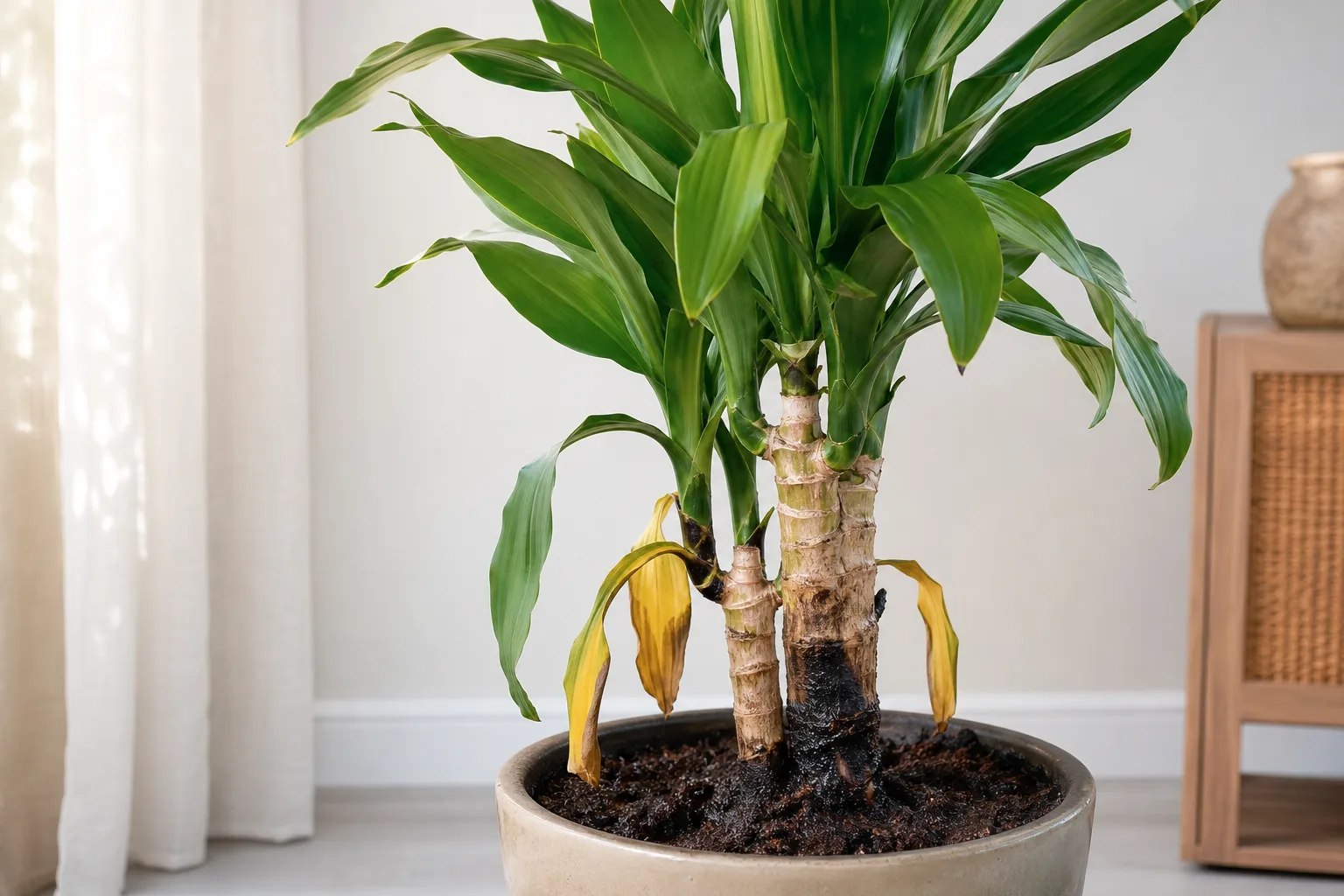 Stem Rot on Janet Craig Dracaena - visible symptom on the plant