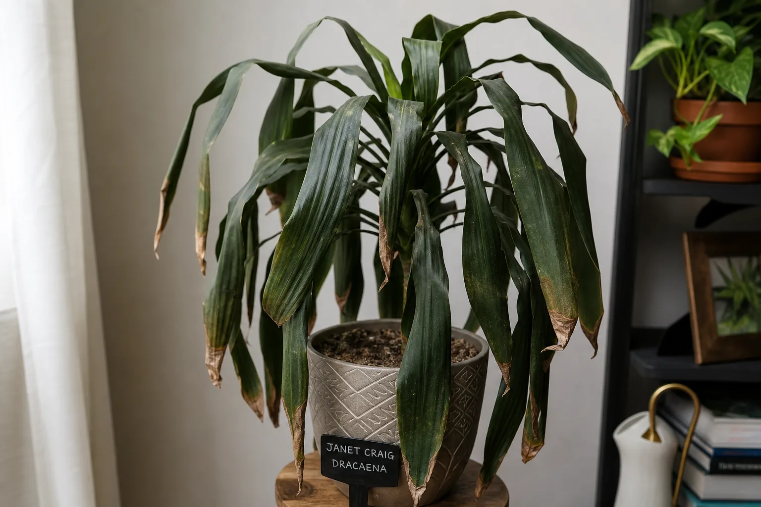 Water Stress on Janet Craig Dracaena - visible symptom on the plant