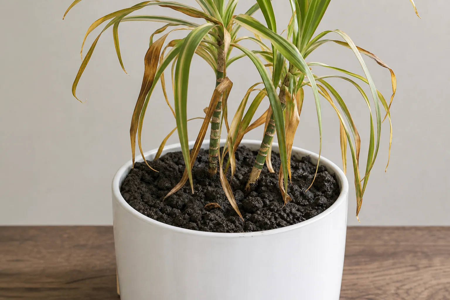 Wrong Soil Mix on Janet Craig Dracaena - visible symptom on the plant