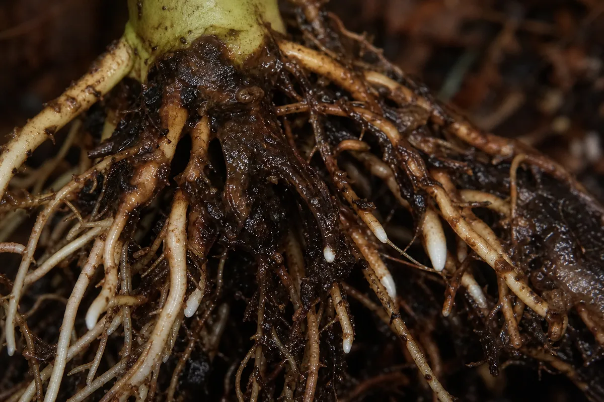 Close-up of Root Rot on Jasmine - diagnostic detail