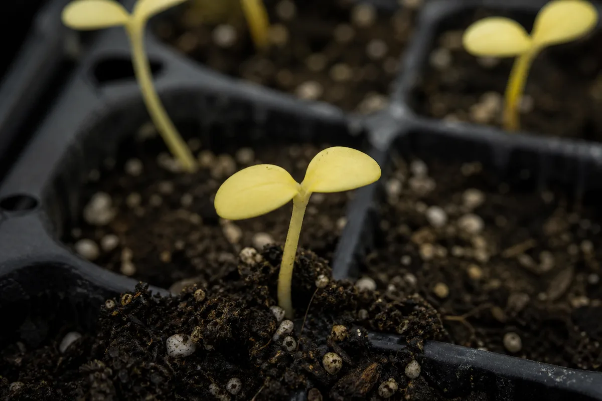 Close-up of Yellow Seedlings on Jasmine - diagnostic detail