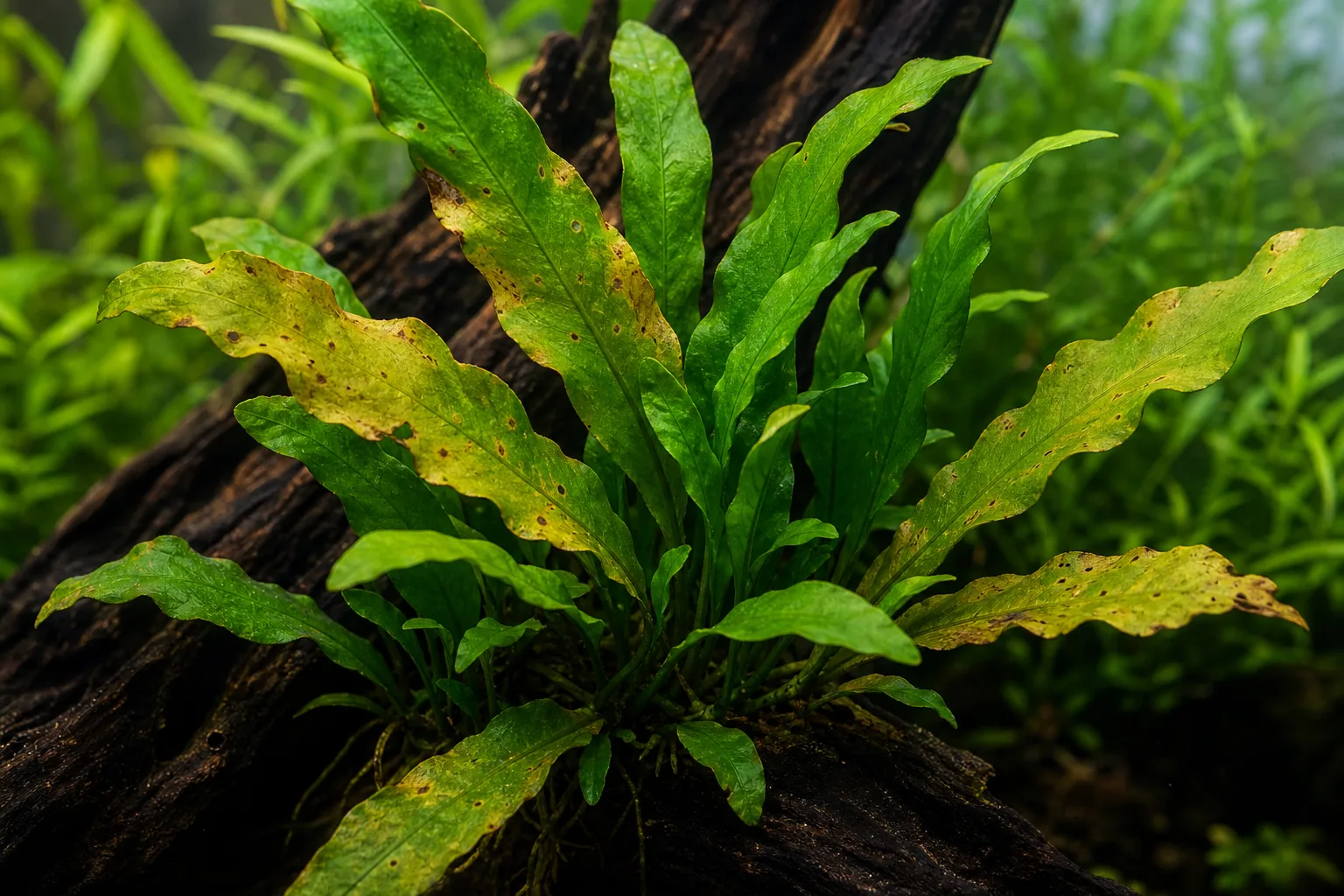 Potassium Deficiency on Java Fern - visible symptom on the plant
