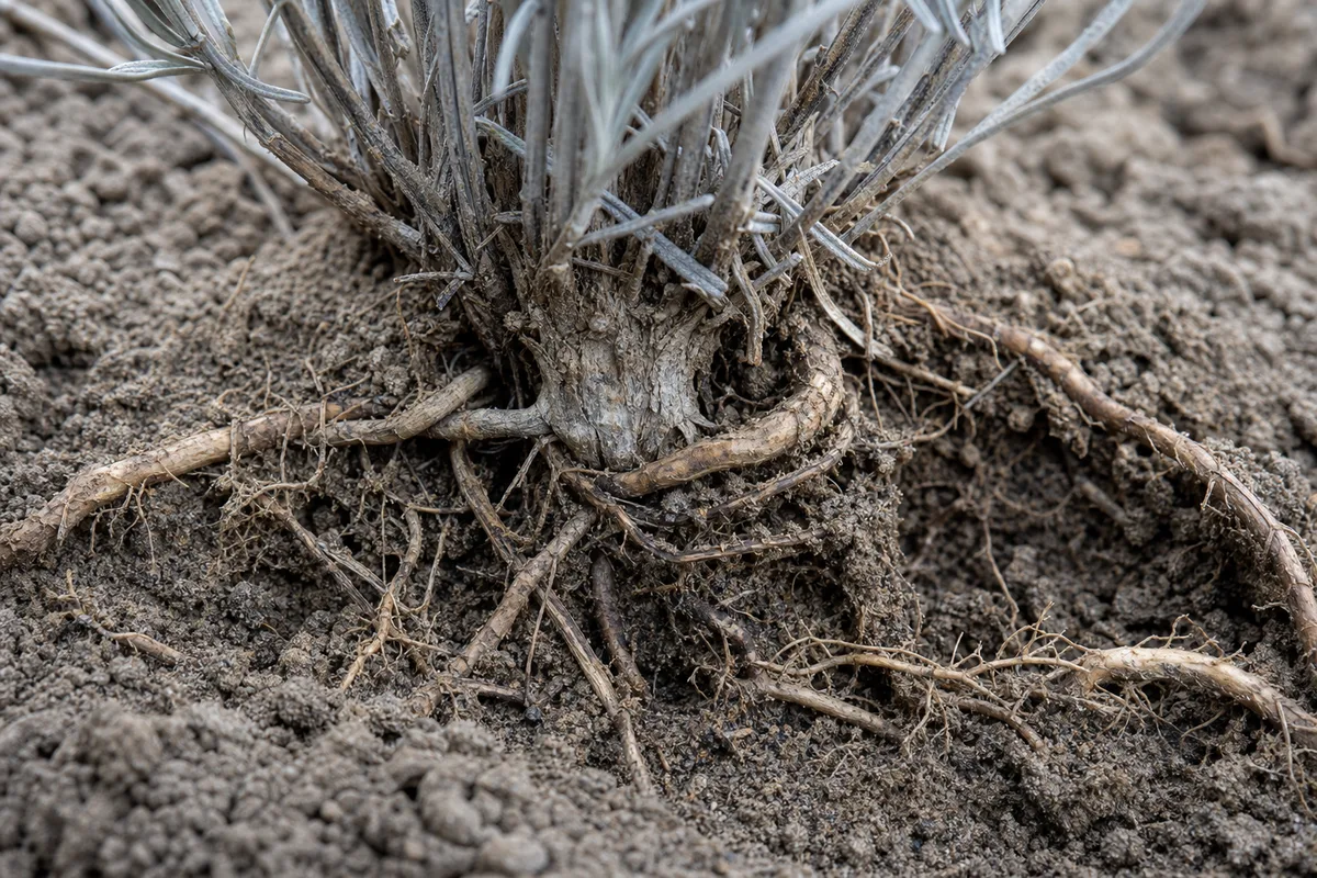 Close-up of Exposed Roots on Lavender - diagnostic detail