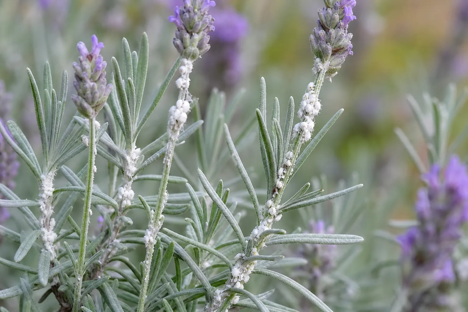 Mealybugs on Lavender - visible symptom on the plant