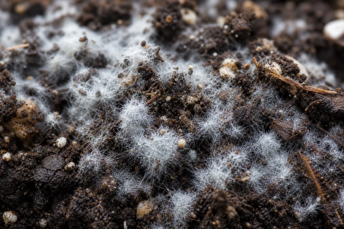 Close-up of Mold on Soil on Lavender - diagnostic detail
