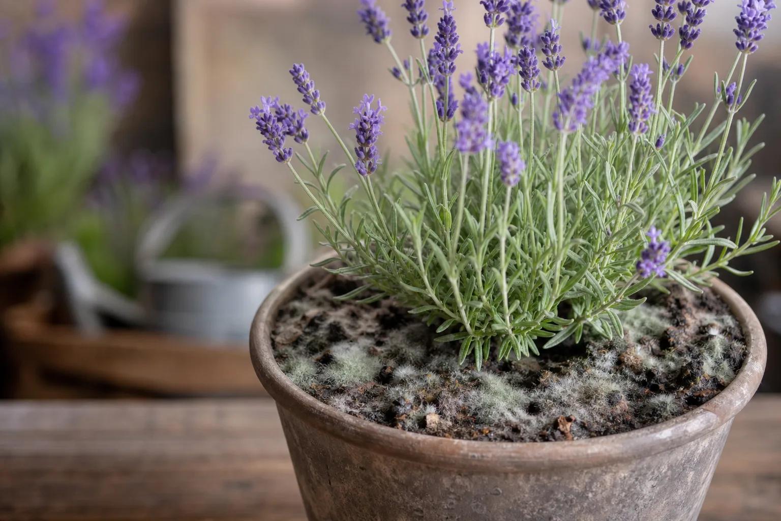 Mold on Soil on Lavender - visible symptom on the plant
