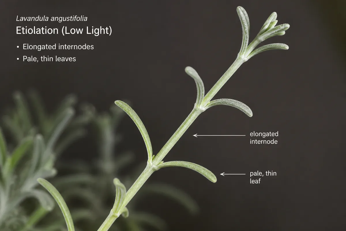 Close-up of Not Enough Light on Lavender - diagnostic detail