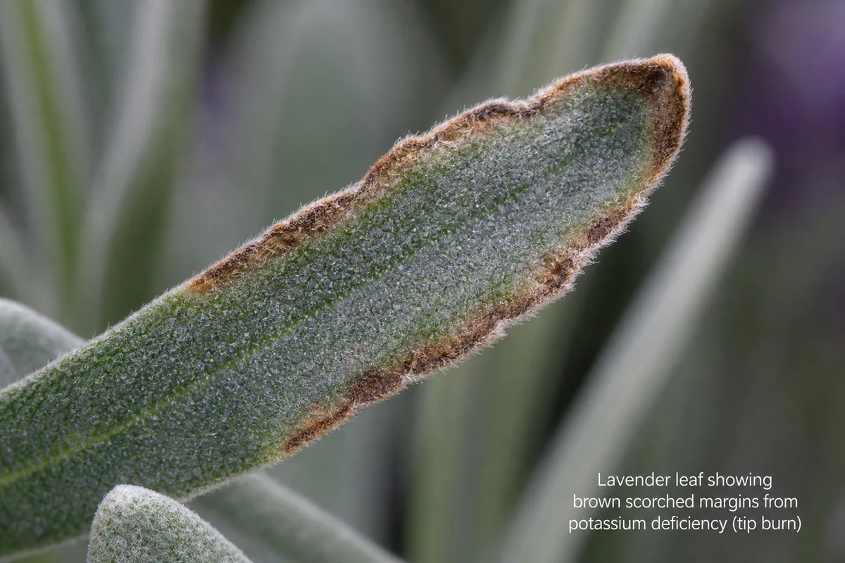 Close-up of Potassium Deficiency on Lavender - diagnostic detail