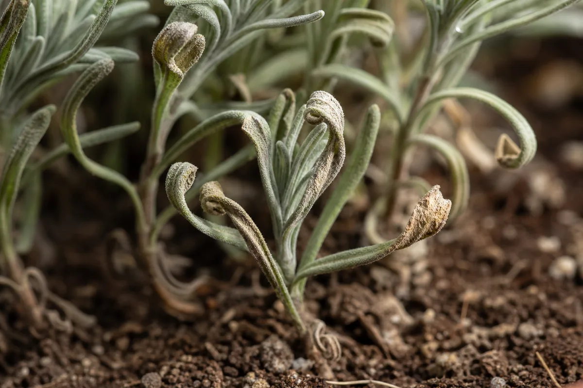 Close-up of Underwatering on Lavender - diagnostic detail