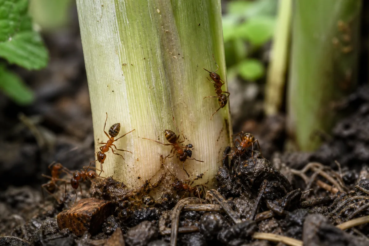 Close-up of Ants on Plant on Lemongrass - diagnostic detail