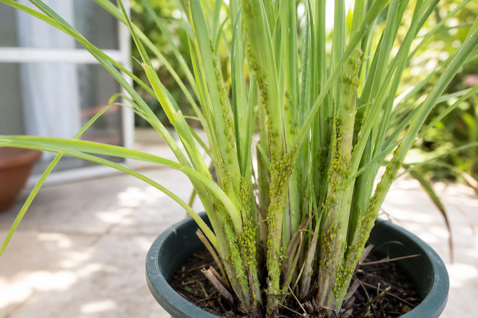Aphids on Lemongrass - visible symptom on the plant