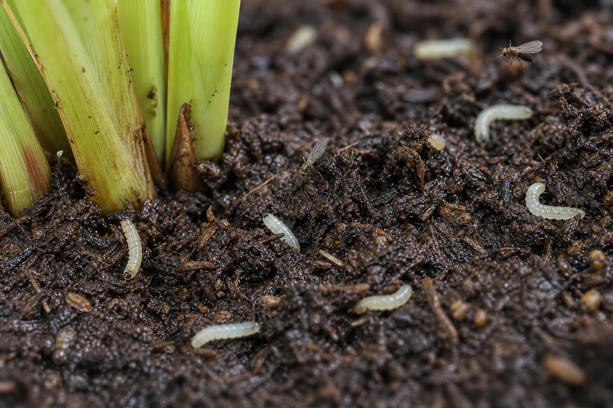Close-up of Fungus Gnats on Lemongrass - diagnostic detail