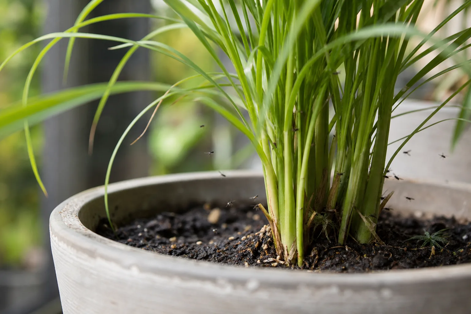 Fungus Gnats on Lemongrass - visible symptom on the plant